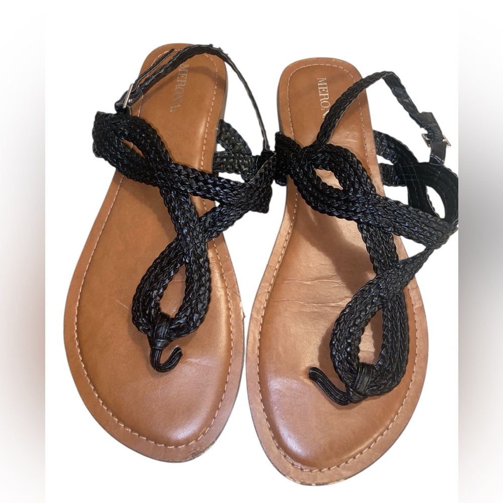 ❤️ Merona Black and Brown braided Sandals size 8.5